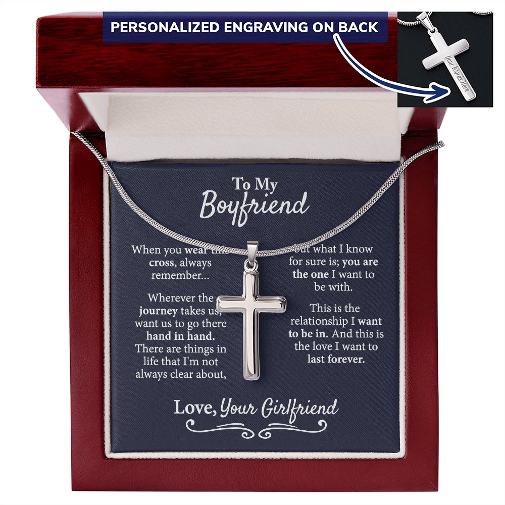 Boyfriend Cross Pendant, To My Boyfriend Cross Necklace From Girlfriend, Jewelry Gift For Men, Man Gift Necklace For Him, Girlfriend And Boyfriend Gift Cross Pendant Gift For Him 14k Stainless Personalized Cross Necklace 2222