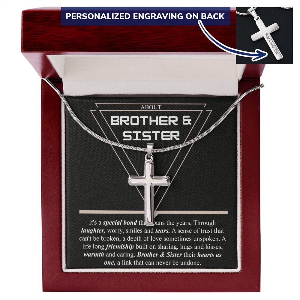 Brother And Sister Gift Necklace, Cross Necklace Gift From Sister to Brother Jewelry For Men Stainless Artisan Crafted Cross Necklace Gift For Brother, Jewelry Gift For Men, Man Pendant Gift For Him Personalized Cross Necklace 2222