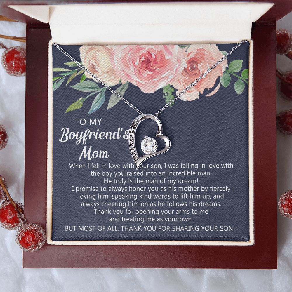 Personalized Gift for Boyfriends Mom, Boyfriends Mom Gift, Message Card Jewelry, To My Boyfriend's Mom Necklace with Message Card, Birthday Mother's Day Necklace for Boyfriend Mother Forever Love Necklace