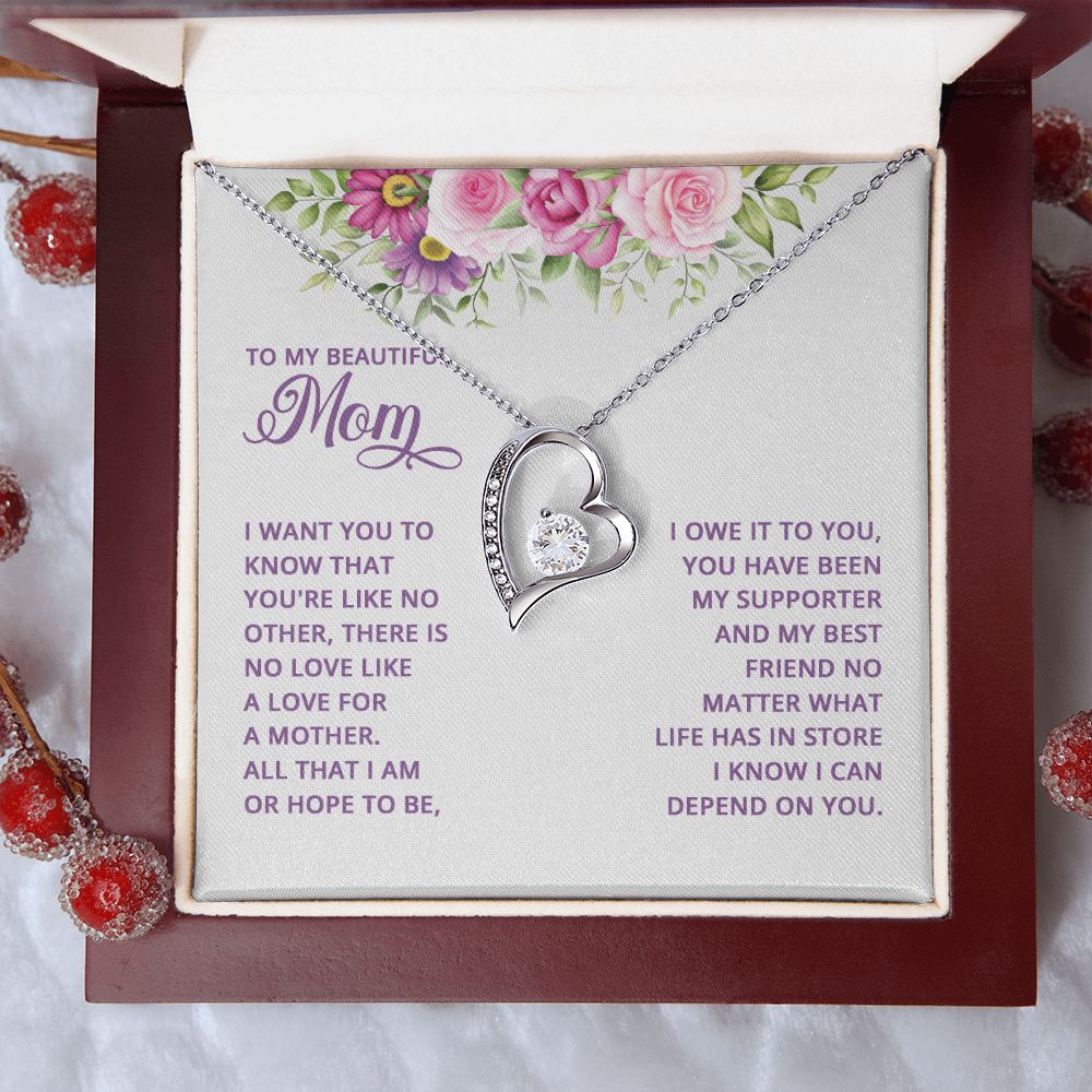 Mom Necklace Gifts for Mom from Daughter to Mom Gifts for Mothers Day from Daughter, To My Mom Necklace from Daughter to Mom Birthday Gifts Necklace with Message Card and Gift Box17 Forever Love Necklace