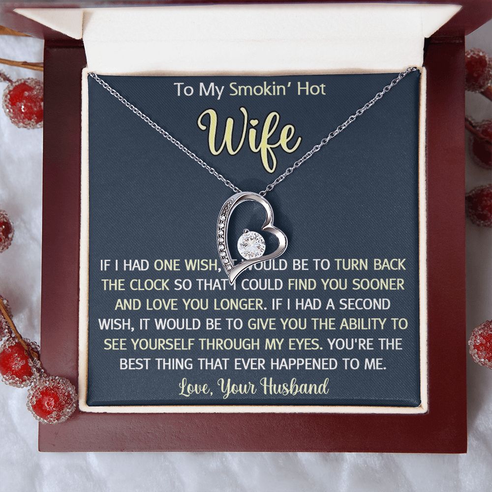 To My Smokin Hot Wife Necklace, Wedding Anniversary Jewelry For Women, Necklace For Wife from Husband, Gifts For Wife Birthday Gifts Necklace, Jewelry With Message Card In A Gift Box3 Forever Love Necklace