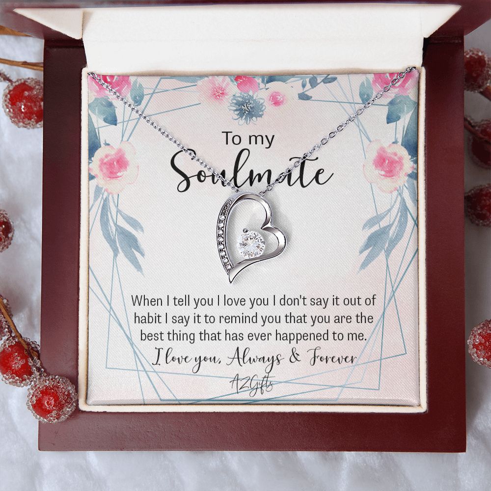 To My Soulmate Necklace for Women Birthday Christmas Jewelry Gifts For My Wife with Message Card Box Personalized Gift Present Pendant for Future Wife Soulmate Girlfriend Love Forever Love Necklace