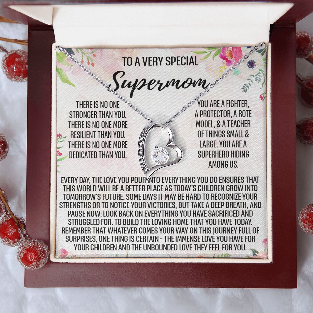 To Supermom Mom Necklace Gift for Single Mother Necklace Holiday, Christmas, Birthday Present for Single Mother, Super Mom, Mother's Day Gift Mom Jewelry for Women 301 Forever Love Necklace