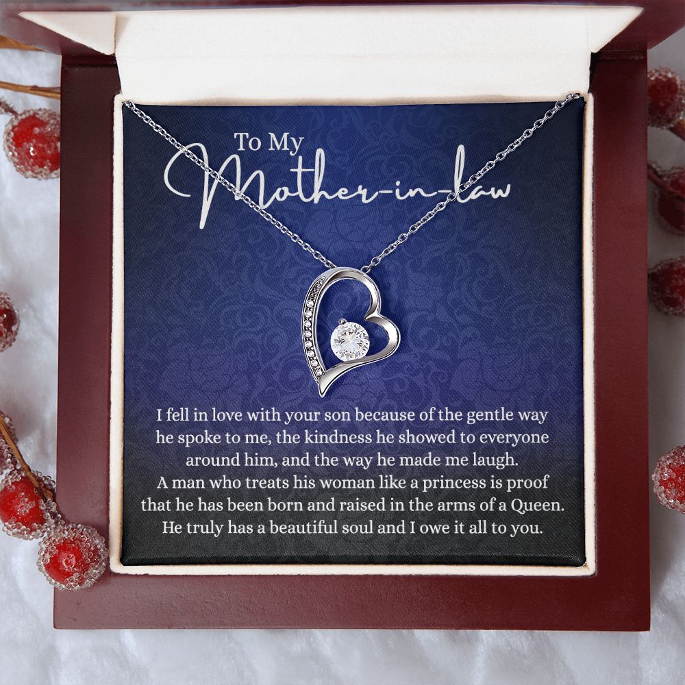 To My Mother in Law Necklace, Mother in Law Jewelry Box, Gift Card, Necklace for Mother in Law Jewelry Gift to My Mother-in-law on Wedding Day Mother's day gift for Mother in Law Forever Love Necklace