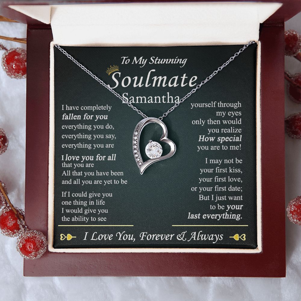 To My Soulmate Necklace for Women Birthday Valentines Day Jewelry Gifts For My Wife with Message Card Box Personalized Gift Present Pendant for Future Wife Soulmate Girlfriend Love 1 Forever Love Necklace