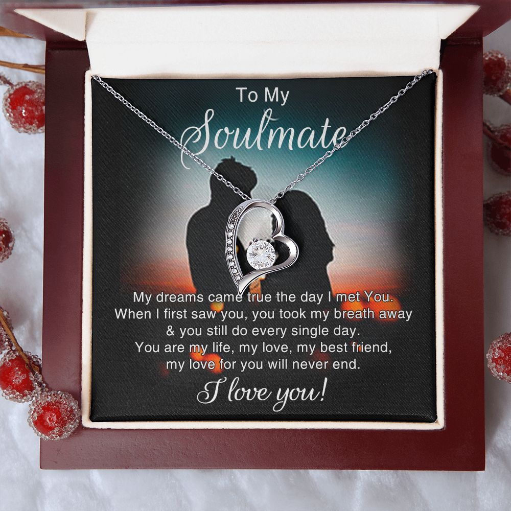 To My Soulmate Necklace for Women Birthday Christmas Jewelry Gifts For My Wife with Message Card Box Personalized Gift Present Pendant for Future Wife Soulmate Girlfriend Love 4 Forever Love Necklace