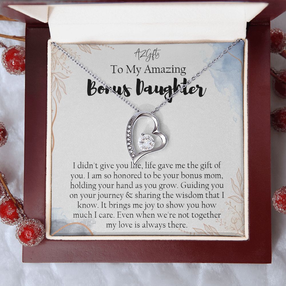Bonus Daughter Gifts From Stepdad, Step Daughter Gifts From Stepmom, Stepdaughter Gifts From Stepdad, Father Stepdaughter Necklace, To My Bonus Daughter Necklaces, Christmas Gifts For Bonus1 Forever Love Necklace