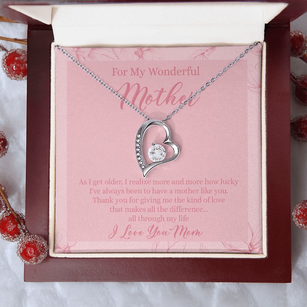 To My Wonderful Mother Necklace Message Card, Gift Box for Mom Birthday Gift From Daughter Mothers Day Necklace for Mom Gift From Daughter Mom Gifts For Wedding Mom Thank You Gift For Mom Forever Love Necklace