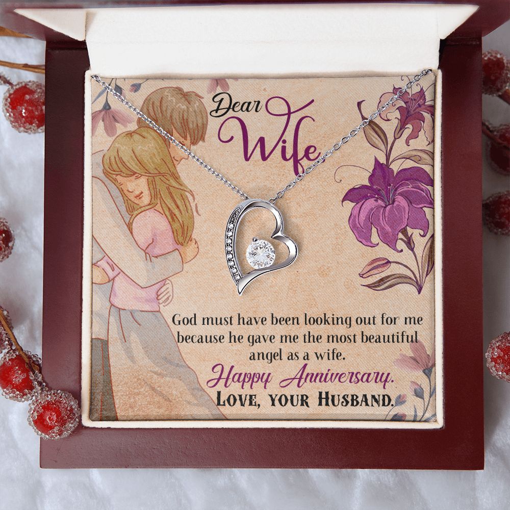 To My Wife Necklace, Wedding Anniversary Jewelry For Women, Necklace For Wife from Husband, Gift For Wife Birthday Gifts From Husband Necklace, Jewelry With Message Card In A Gift Box7 Forever Love Necklace