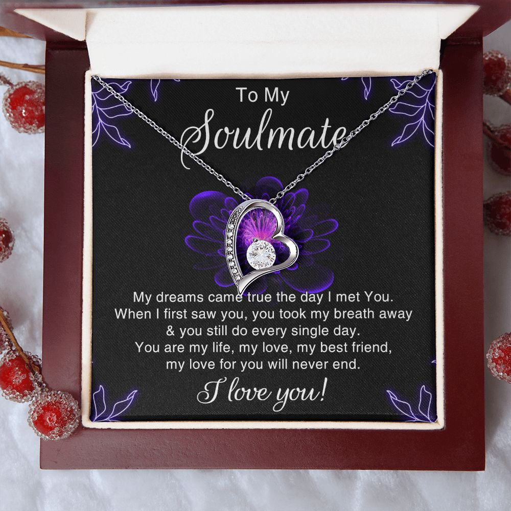 To My Soulmate Necklace for Women Birthday Christmas Jewelry Gifts For My Wife with Message Card Box Personalized Gift Present Pendant for Future Wife Soulmate Girlfriend Love 7 Forever Love Necklace