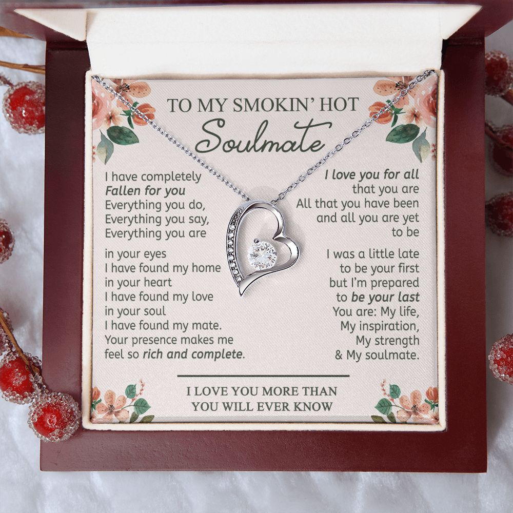 To My Smokin Hot Soulmate Necklace - Wife Gifts From Husband To My Wife Necklace, Gift for Her Romantic, Girlfriend Gifts Necklace for Wife from Men Includes Message Card and Gift Box 20 Forever Love Necklace