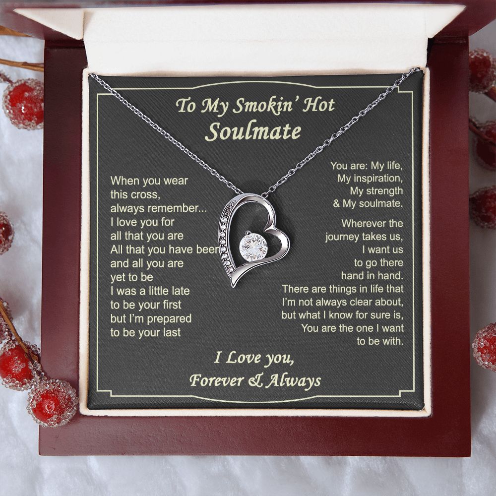 To My Smokin Hot Soulmate Necklace - Wife Gifts From Husband To My Wife Necklace, Gift for Her Romantic, Girlfriend Gifts Necklace for Wife from Men Includes Message Card and Gift Box 4 Forever Love Necklace