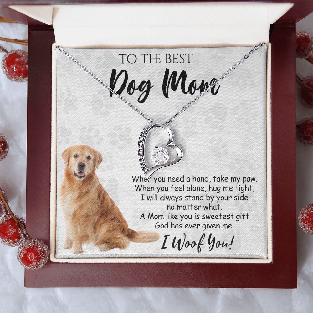 To The Best Golden Retriever Dog Mom Knot Necklace Mother's Day Gift , I Woof You Quote Gift Card, Message Card Jewelry For Dog Lovers, Necklace For Mom Forever Love Necklace