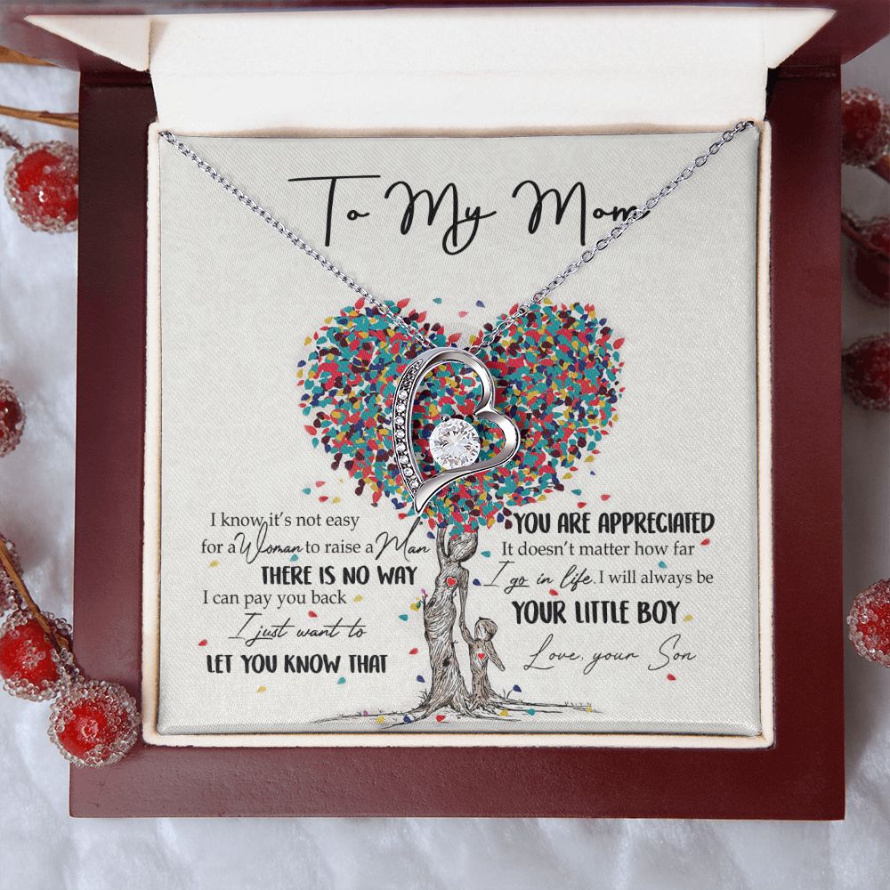 To My Mom Necklace Pendant Gift From Son  And Happy Mother's Day Gift For Mom Birthday, Anniversary You Are Appreciated I Go In Life Your Little Boy Forever Love Necklace