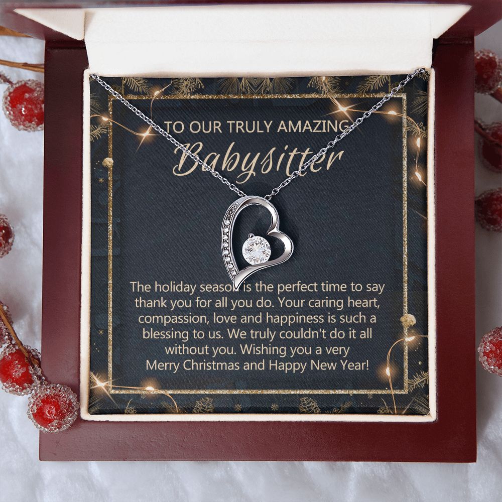 Babysitter Christmas Necklace Gift, Babysitter Gift, Christmas Babysitter Gift from Family, Merry Christmas Day Gift, Holiday Gift, Babysitter Necklace for Women 301 Forever Love Necklace