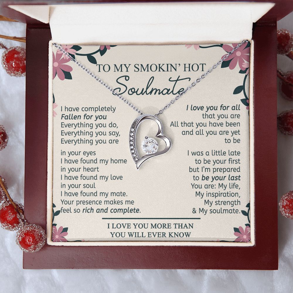 To My Smokin Hot Soulmate Necklace - Wife Gifts From Husband To My Wife Necklace, Gift for Her Romantic, Girlfriend Gifts Necklace for Wife from Men Includes Message Card and Gift Box 17 Forever Love Necklace