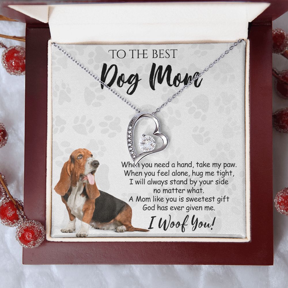 To The Best Basset Hound Dog Mom Knot Necklace Mother's Day Gift , I Woof You Quote Gift Card, Message Card Jewelry For Dog Lovers, Necklace For Mom Forever Love Necklace