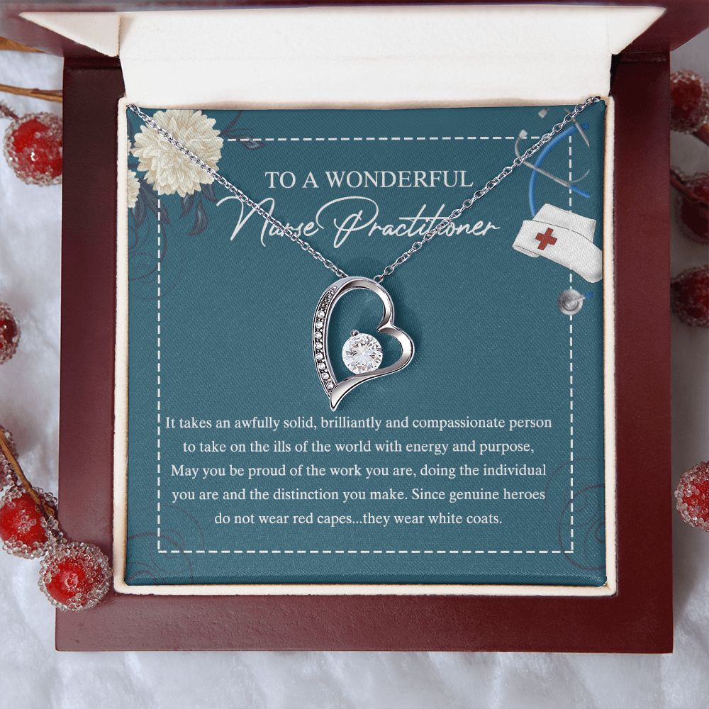 To My Nurse Practitioner Necklace with Box Message Card, Gift For Nurse Jewelry Congrats Graduation Pendants Gift For Daughter, Granddaughter, Niece, Sister Forever Love Necklace