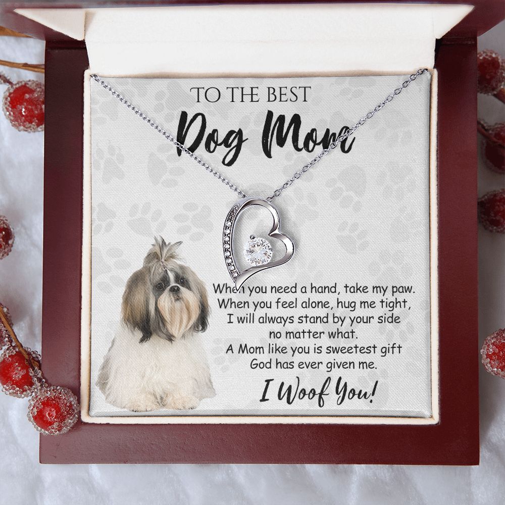 To The Best Shih Tzu Dog Mom Knot Necklace Mother's Day Gift , I Woof You Quote Gift Card, Message Card Jewelry For Dog Lovers, Necklace For Mom Forever Love Necklace
