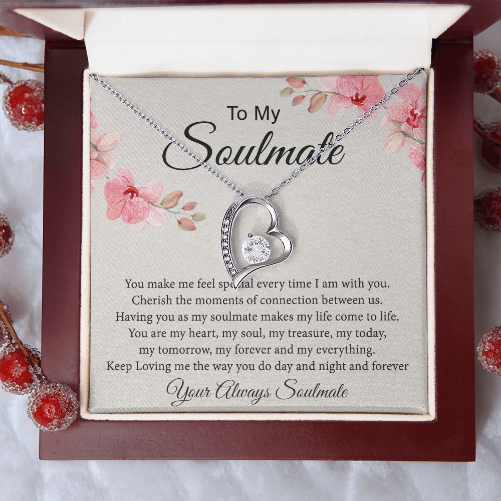 To My Soulmate Necklace for Women Birthday Christmas Jewelry Gifts For My Wife with Message Card Box Personalized Gift Present Pendant for Future Wife Soulmate Girlfriend Love 27 Forever Love Necklace