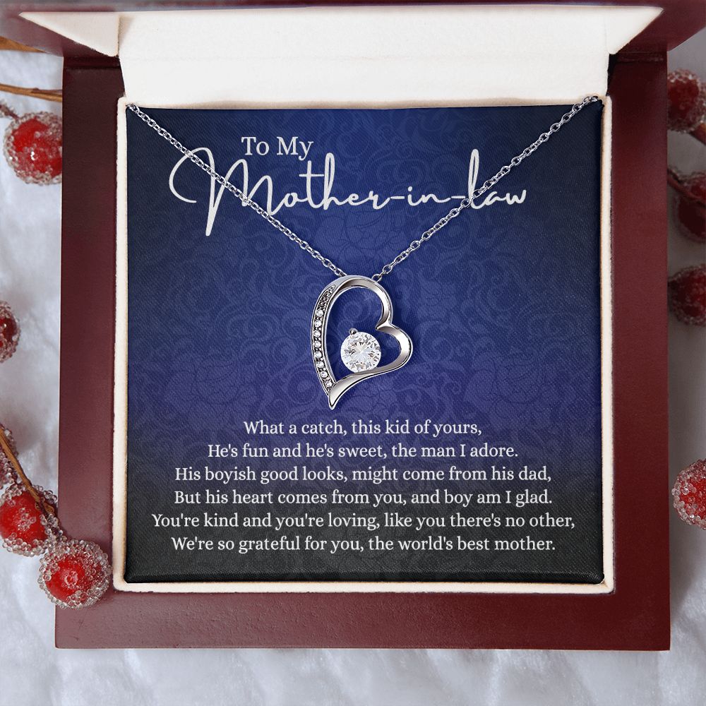 To My Mother in Law Necklace, Gift for Mother in Law Jewelry Box, Gift Card, Necklace for Mother in Law Jewelry Gift to My Mother-in-law on Wedding Day Mother's day gift for Mother in Law Forever Love Necklace