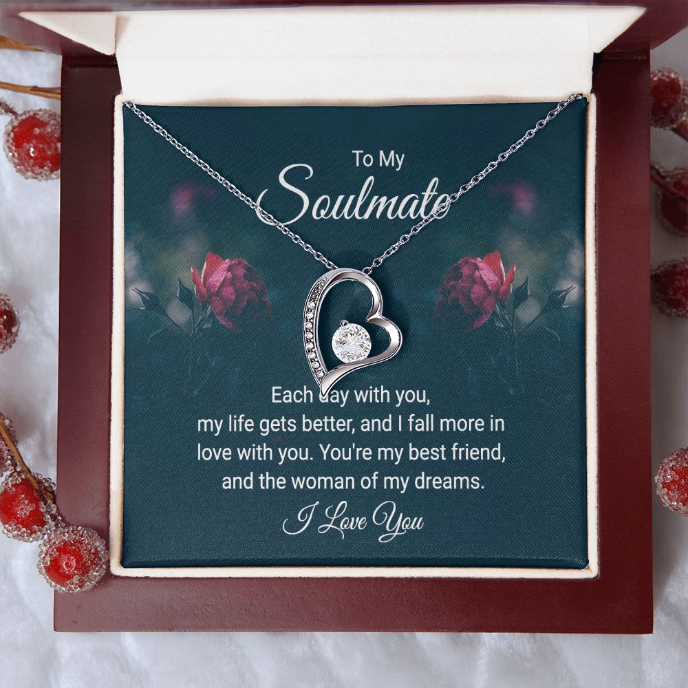 To My Soulmate Necklace for Women Birthday Christmas Jewelry Gifts For My Wife with Message Card Box Personalized Gift Present Pendant for Future Wife Soulmate Girlfriend Love 20 Forever Love Necklace