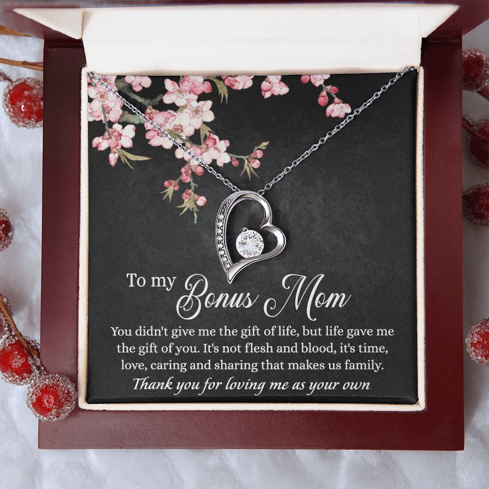 To My Bonus Mom Necklace, Gifts for Step Mom, Bonus Mom Necklace from Bonus Daughter Son, Necklaces for Women, Mothers Day Gift for Stepmom, Mother in Law Gift from Daughter in Law Forever Love Necklace