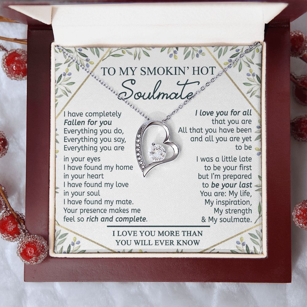 To My Smokin Hot Soulmate Necklace - Wife Gifts From Husband To My Wife Necklace, Gift for Her Romantic, Girlfriend Gifts Necklace for Wife from Men Includes Message Card and Gift Box 18 Forever Love Necklace