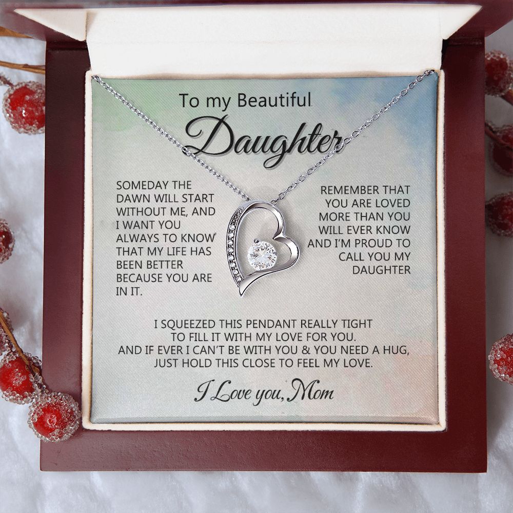 Jewelry Pendant Present for Daughter, To My Daughter Gift Necklace from Mom, Mother Daughter Gift Ideas, Birthday Christmas Gift Graduation Gifts for Daughters, Mother and Daughter Necklace 14 Forever Love Necklace