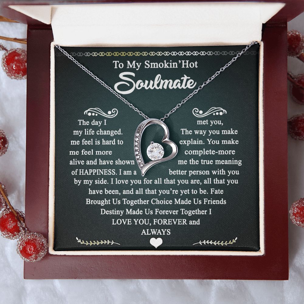 To My Smokin Hot Soulmate Necklace - Wife Gifts From Husband To My Wife Necklace, Gift for Her Romantic, Girlfriend Gifts Necklace for Wife from Men Includes Message Card and Gift Box 3 Forever Love Necklace