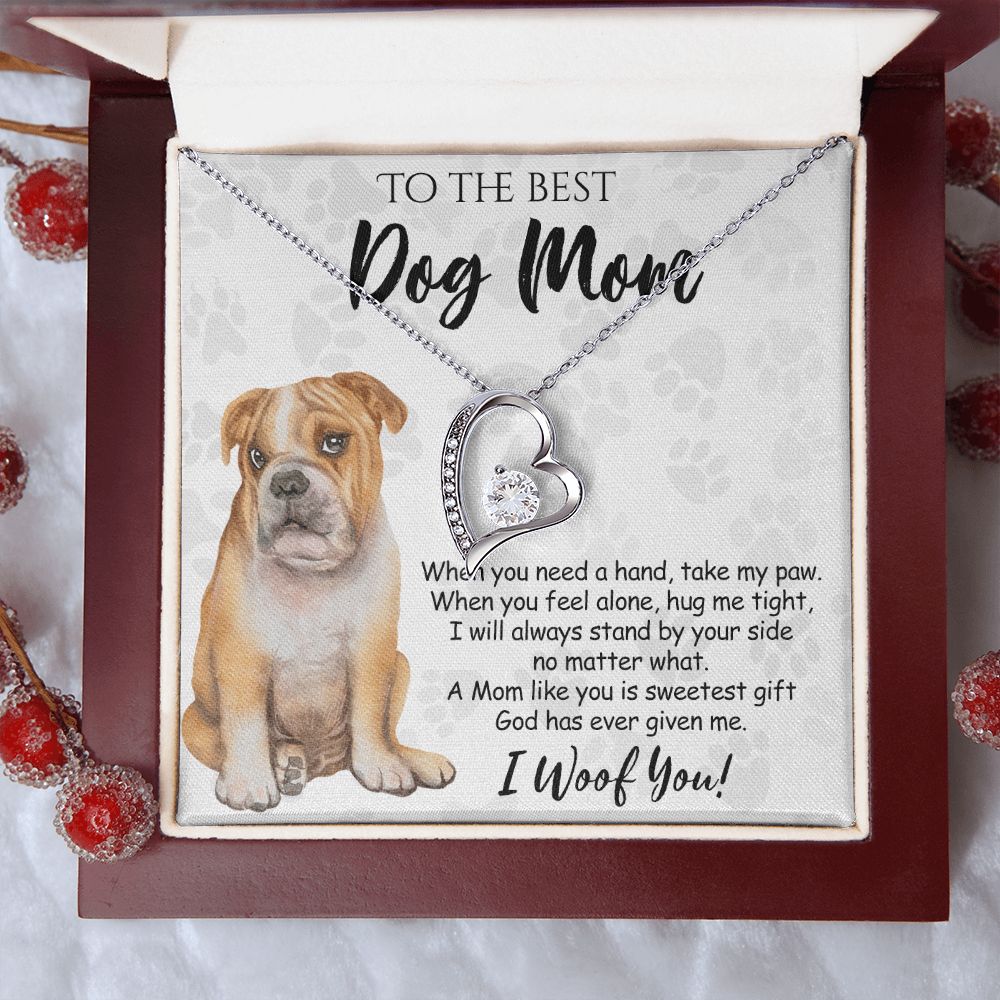 To The Best BullDog Mom Knot Necklace Mother's Day Gift , I Woof You Gift Card, Message Card Jewelry For Dog Lovers, Necklace For Mom Forever Love Necklace