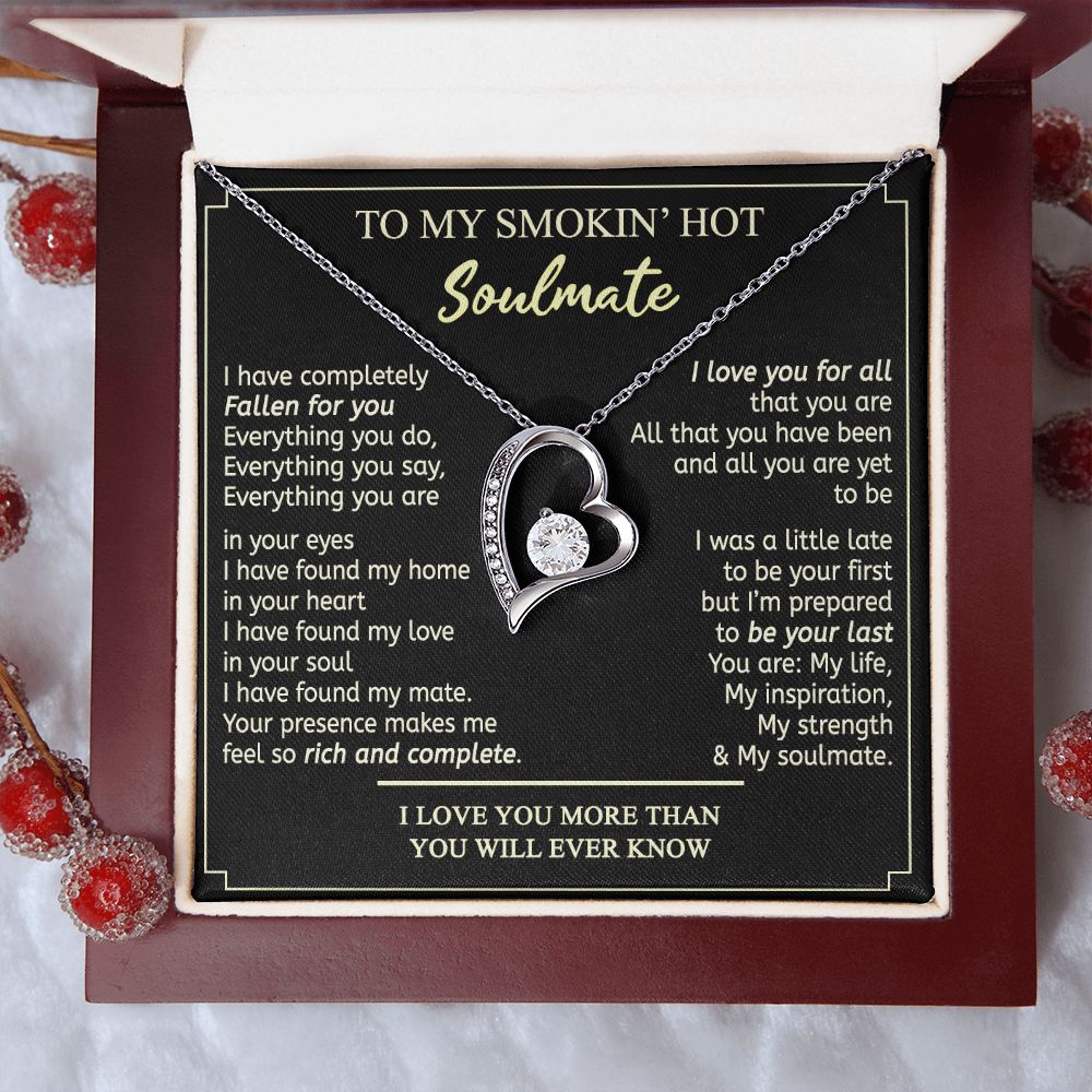 To My Smokin Hot Soulmate Necklace - Wife Gifts From Husband To My Wife Necklace, Gift for Her Romantic, Girlfriend Gifts Necklace for Wife from Men Includes Message Card and Gift Box 2 Forever Love Necklace