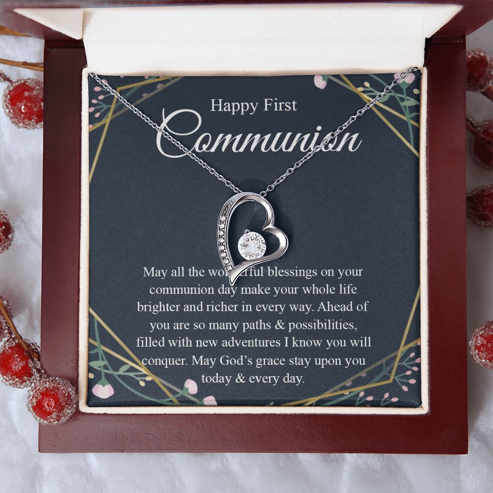 Interlocking Hearts Necklace, For First Communion Gift First Holy Communion Congrats Graduation Pendants Gift For Daughter, Granddaughter, Niece, Sister Forever Love Necklace