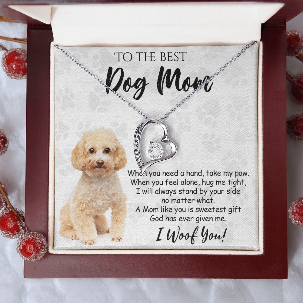 To The Best Poodle Dog Mom Knot Necklace Mother's Day Gift , I Woof You Quote Gift Card, Message Card Jewelry For Dog Lovers, Necklace For Mom Forever Love Necklace