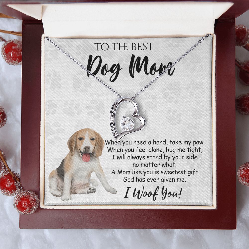To The Best Beagle Dog Mom Knot Necklace Mother's Day Gift , I Woof You Quote Gift Card, Message Card Jewelry For Dog Lovers, Necklace For Mom Forever Love Necklace
