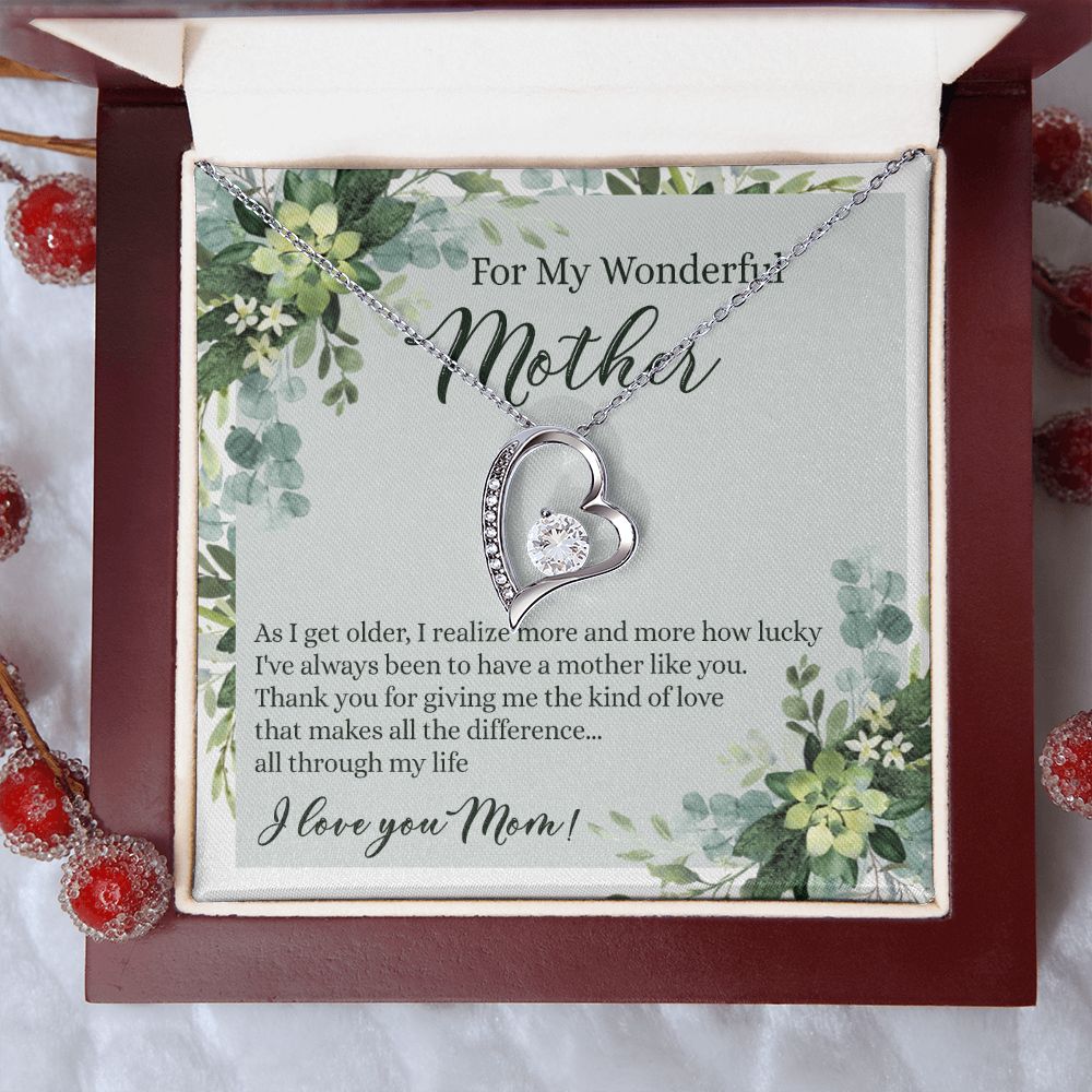 To My Wonderful Mother Necklace Message Card, Gift Box for Mom Birthday Gift From Daughter Mothers Day Necklace for Mom Gift From Daughter Mom Gifts For Mom Thank You Gift For Mom Forever Love Necklace