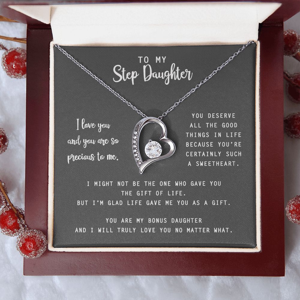 to My Step Daughter Necklace from Stepdad Bonus Daughters Birthday Xmas Congrats (1) Forever Love Necklace