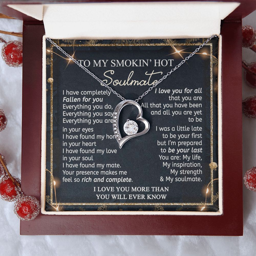 To My Smokin Hot Soulmate Necklace - Wife Gifts From Husband To My Wife Necklace, Gift for Her Romantic, Girlfriend Gifts Necklace for Wife from Men Includes Message Card and Gift Box 14 Forever Love Necklace
