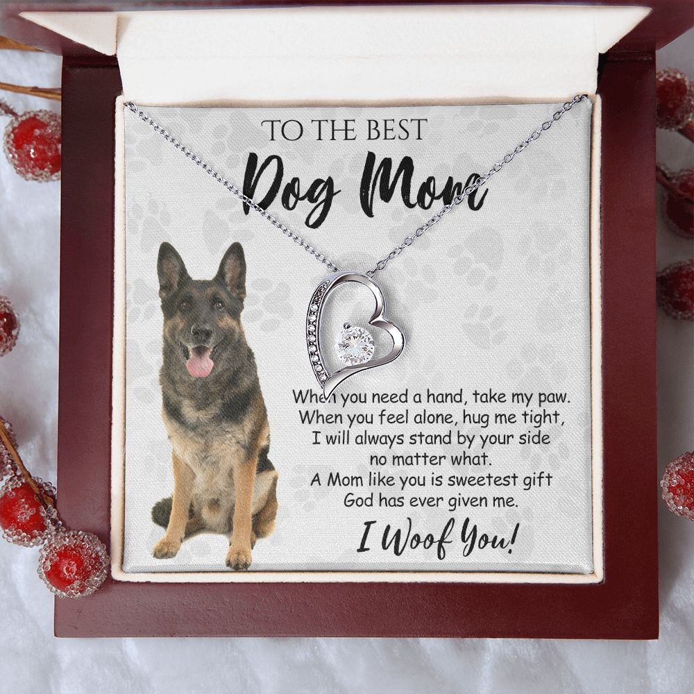 To The Best German Shepherd Dog Mom Knot Necklace Mother's Day Gift , I Woof You Quote Gift Card, Message Card Jewelry For Dog Lovers, Necklace For Mom Forever Love Necklace