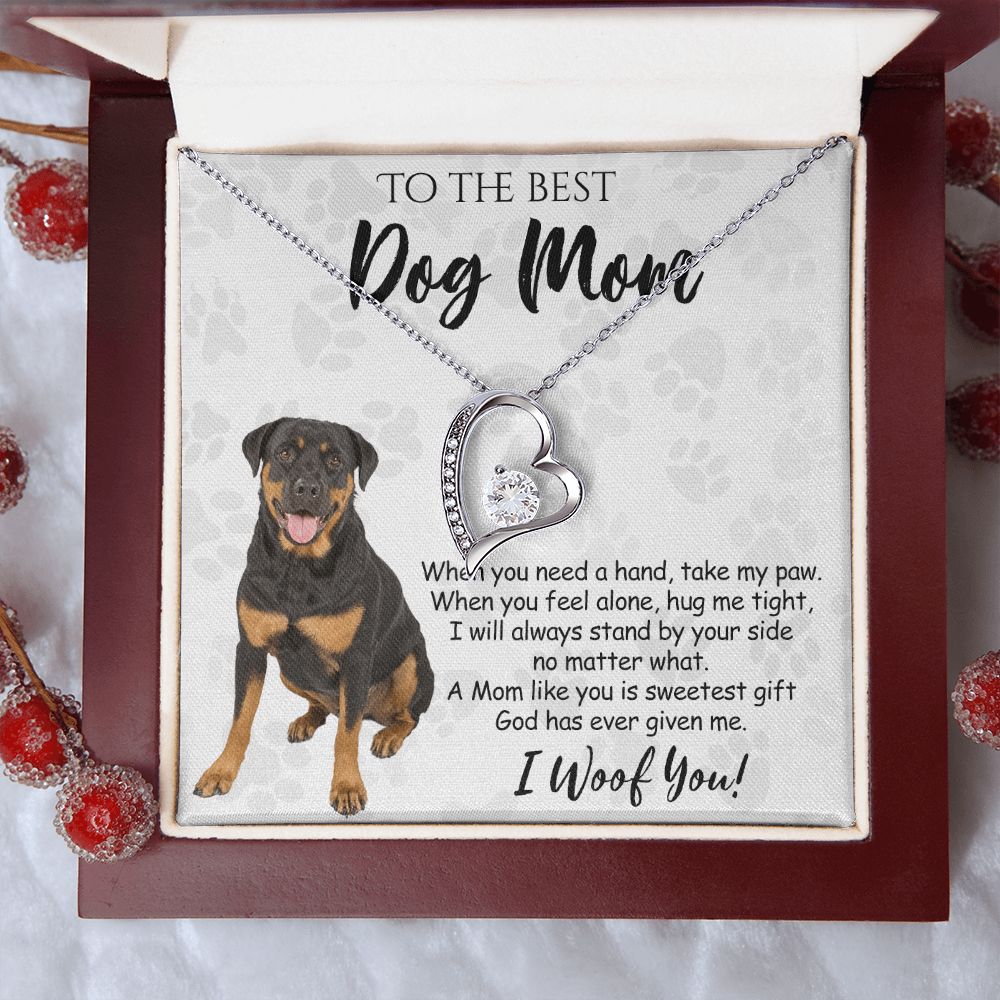 To The Best Rottweiler Dog Mom Knot Necklace Mother's Day Gift , I Woof You Quote Gift Card, Message Card Jewelry For Dog Lovers, Necklace For Mom Forever Love Necklace