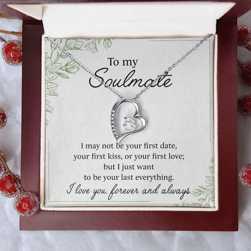 To My Soulmate Necklace for Women Birthday Christmas Jewelry Gifts For My Wife with Message Card Box Personalized Gift Present Pendant for Future Wife Soulmate Girlfriend Love 25 Forever Love Necklace