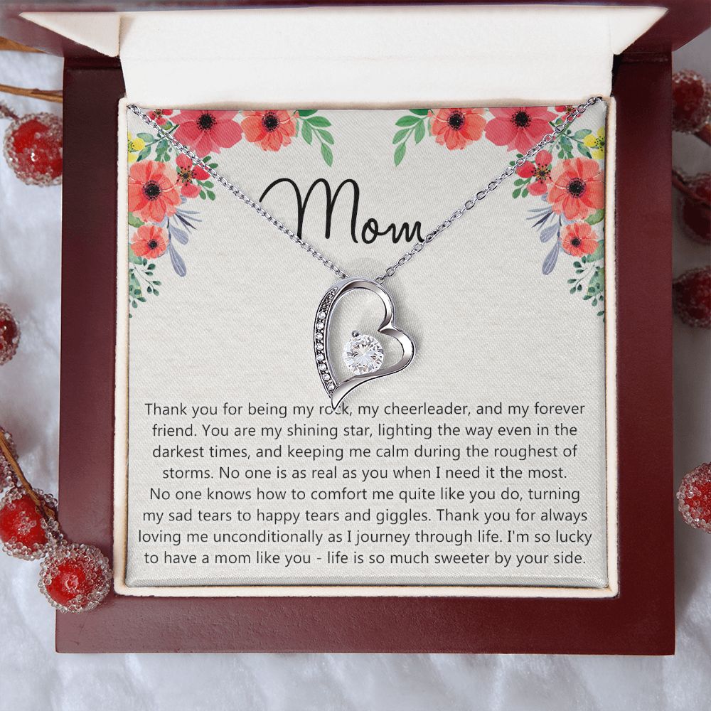 To My Mom Gift Necklace for Mother Daughter Jewelry, Thank You Mom Gift, Gift for Mom from Daughter to Mother Necklace Pendant Jewelry Box for Mom on Mother's Day Birthday Forever Love Necklace