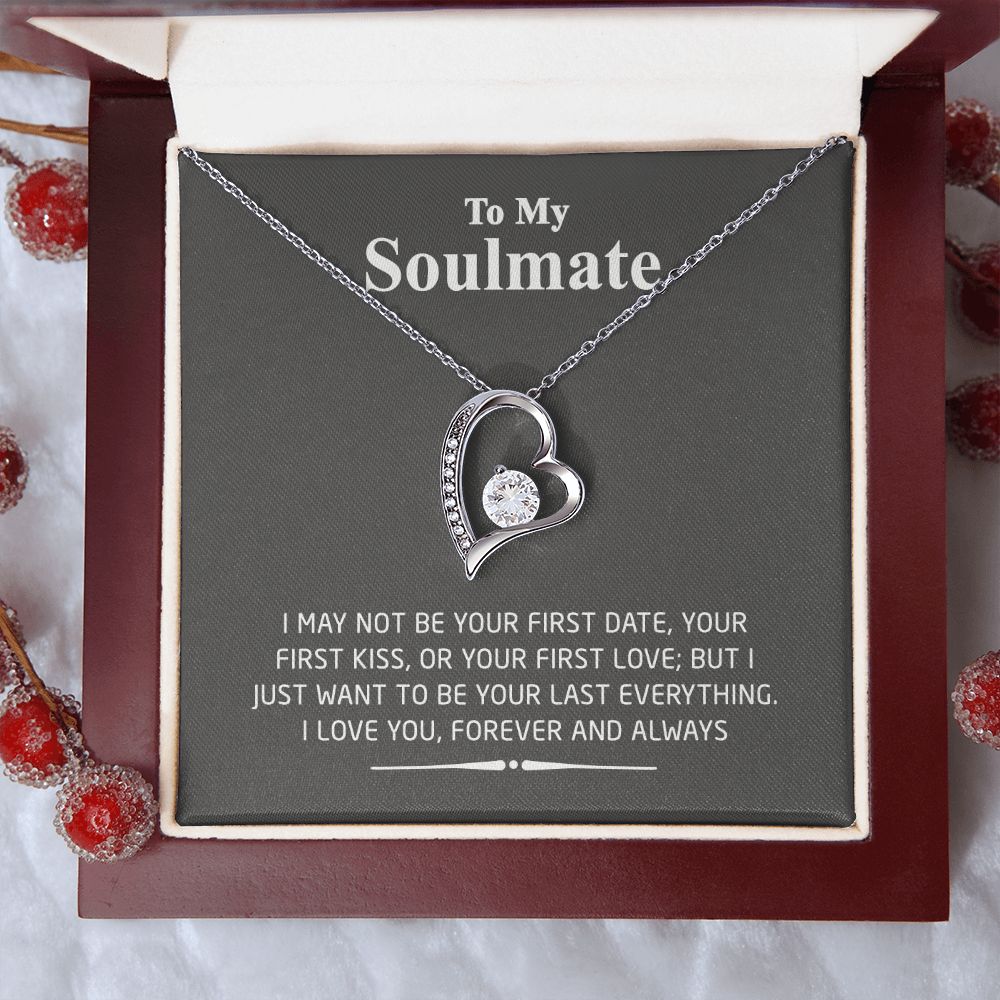To My Soulmate Necklace for Women Birthday Valentines Day Jewelry Gifts For My Wife with Message Card Box Personalized Gift Present Pendant for Future Wife Soulmate Girlfriend Love 2 Forever Love Necklace