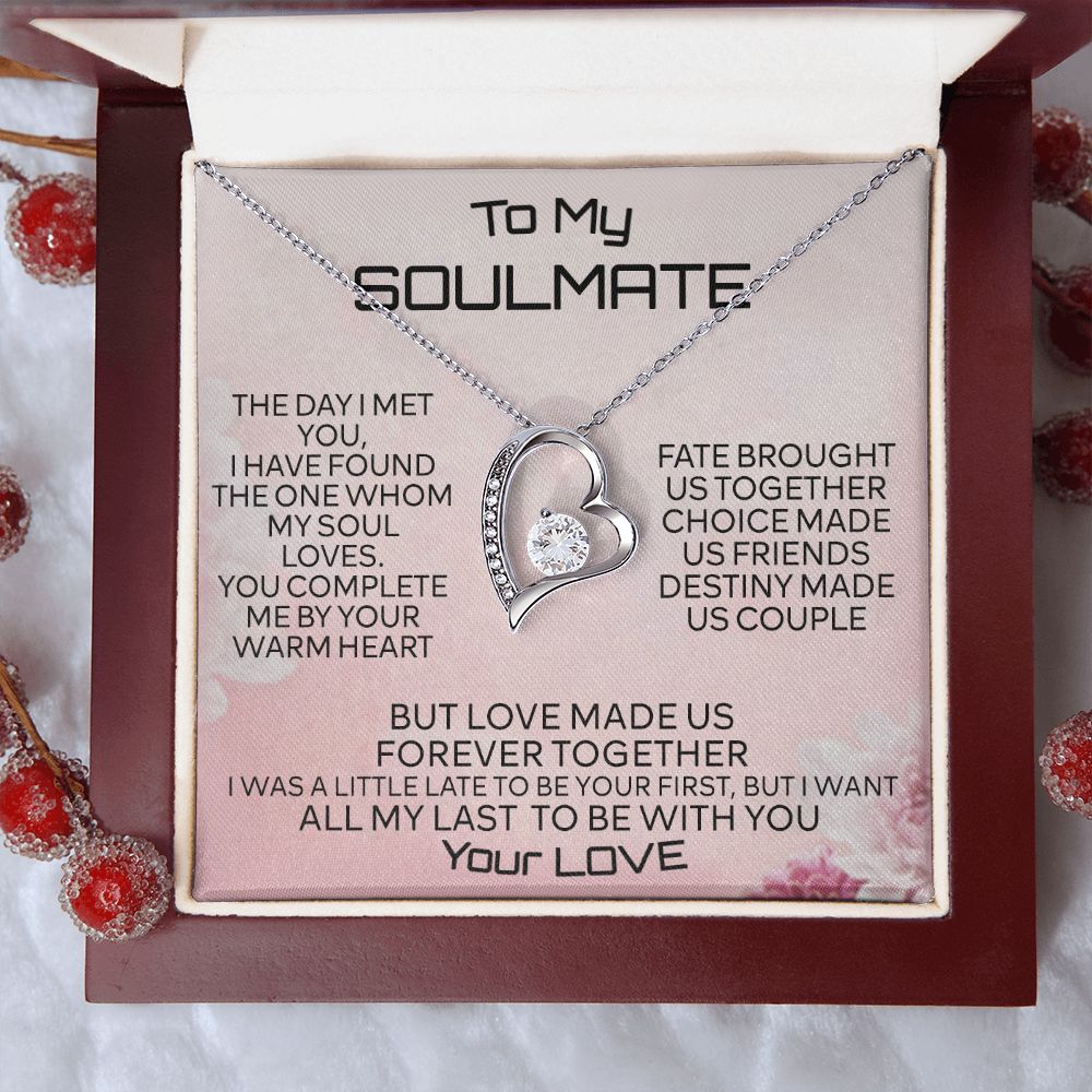 To My Soulmate Necklace for Women Birthday Christmas Jewelry Gifts For My Wife with Message Card Box Personalized Gift Present Pendant for Future Wife Soulmate Girlfriend Love 2 Forever Love Necklace
