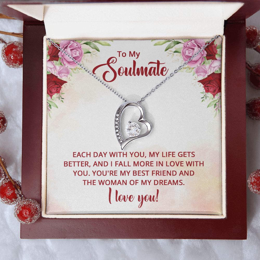 To My Soulmate Necklace for Women Birthday Christmas Jewelry Gifts For My Wife with Message Card Box Personalized Gift Present Pendant for Future Wife Soulmate Girlfriend Love 11 Forever Love Necklace