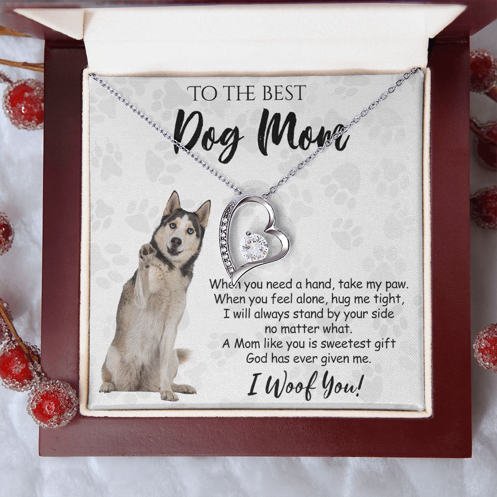 To The Best Husky Dog Mom Knot Necklace Mother's Day Gift , I Woof You Quote Gift Card, Message Card Jewelry For Dog Lovers, Necklace For Mom Forever Love Necklace