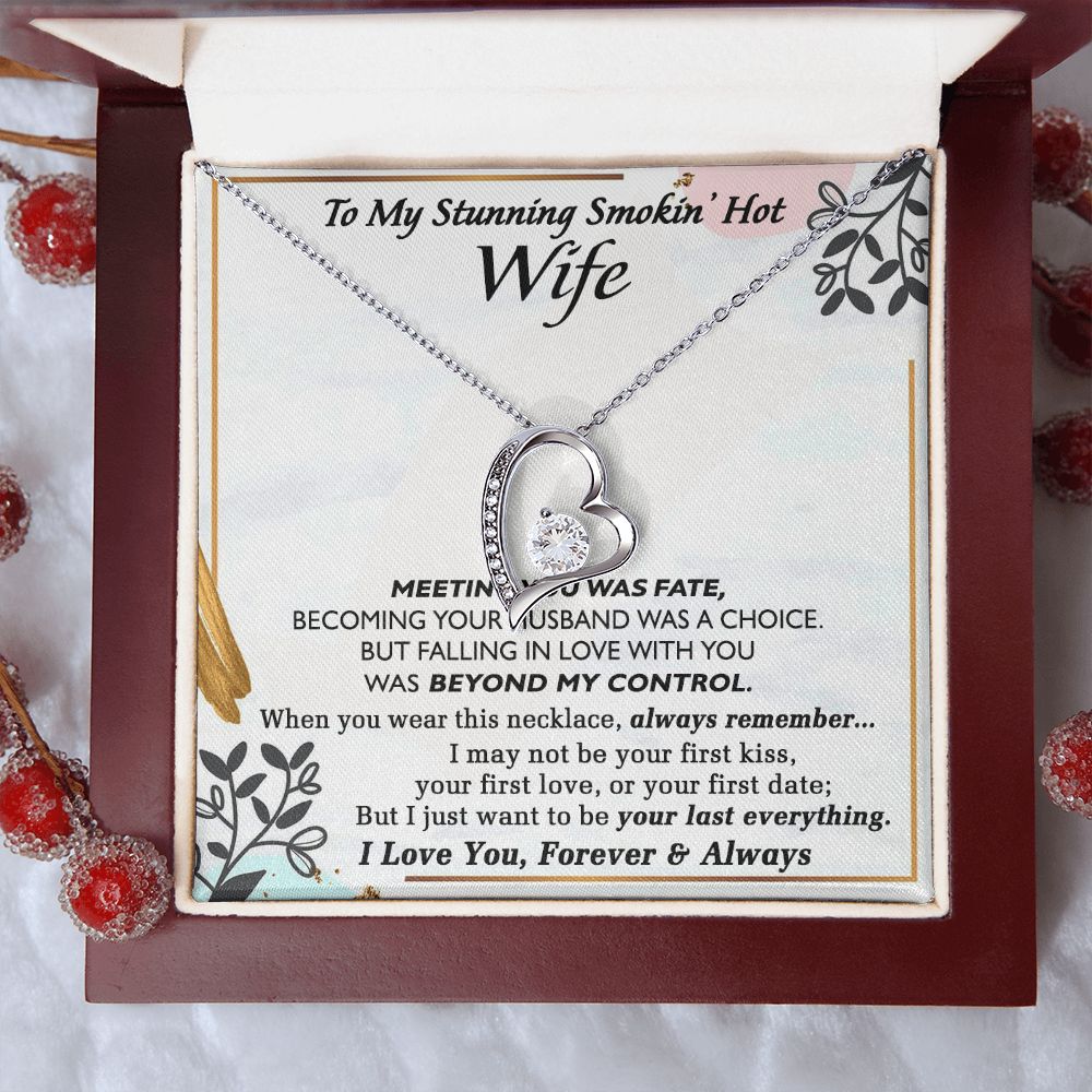 To My Smokin Hot Wife Necklace, Wedding Anniversary Jewelry For Women, Necklace For Wife from Husband, Gifts For Wife Birthday Gifts Necklace, Jewelry With Message Card In A Gift Box Forever Love Necklace