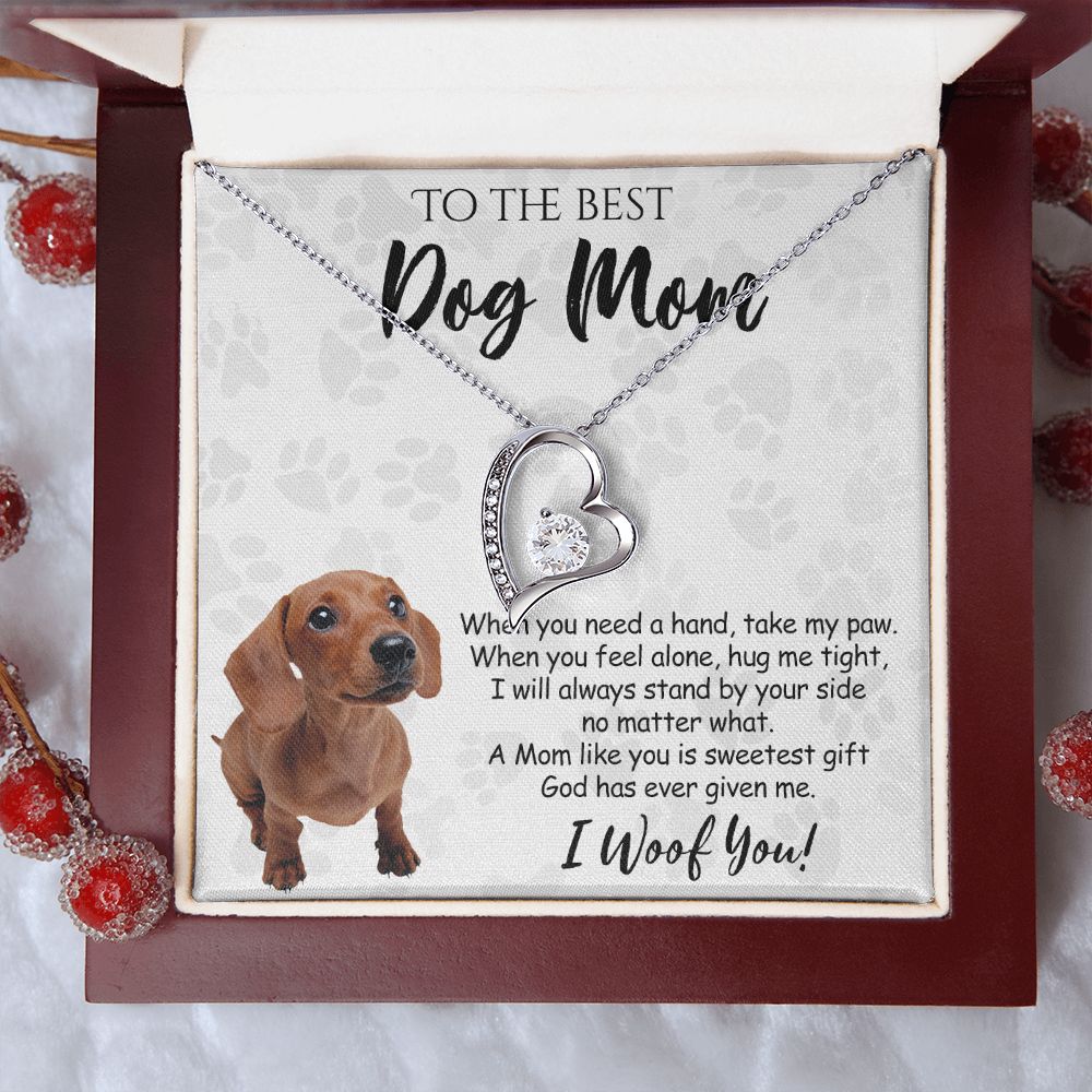 To The Best Dachshund Dog Mom Knot Necklace Mother's Day Gift , I Woof You Quote Gift Card, Message Card Jewelry For Dog Lovers, Necklace For Mom Forever Love Necklace