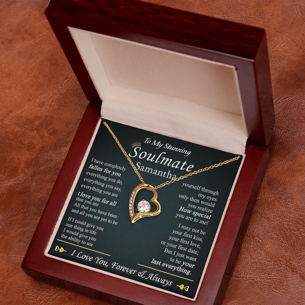 To My Soulmate Necklace for Women Birthday Valentines Day Jewelry Gifts For My Wife with Message Card Box Personalized Gift Present Pendant for Future Wife Soulmate Girlfriend Love 1 Forever Love Necklace