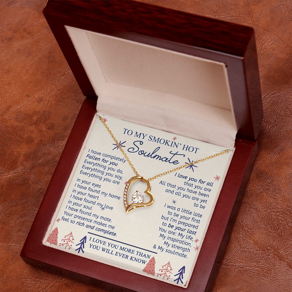 To My Smokin Hot Soulmate Necklace - Wife Gifts From Husband To My Wife Necklace, Gift for Her Romantic, Girlfriend Gifts Necklace for Wife from Men Includes Message Card and Gift Box 16 Forever Love Necklace